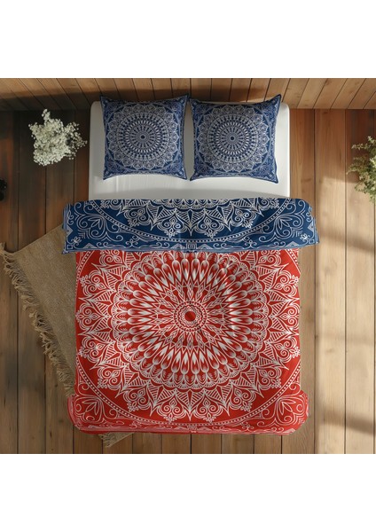Red / Blue Bohemian Mandala Çift Taraflı Nevresim Takımı - 200 cm x 220 cm indirimleri