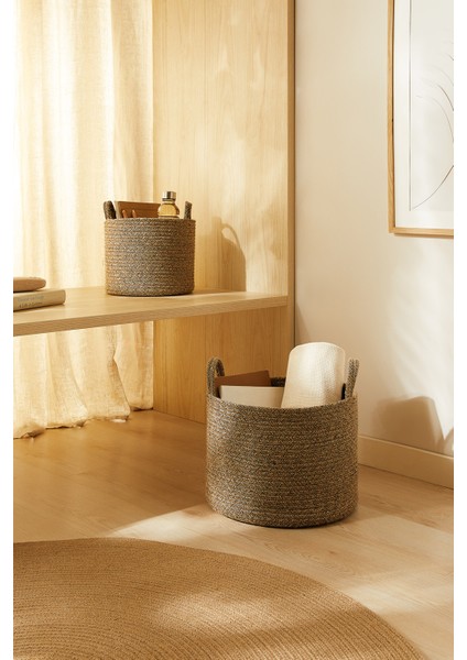 Ocean Home Te x tile 2'li Siyah Kırçıllı Jüt Halat Sepet Set 26 x 22 / 35 x 27 cm