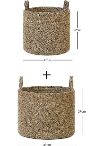 Ocean Home Te x tile 2'li Siyah Kırçıllı Jüt Halat Sepet Set 26 x 22 / 35 x 27 cm fiyatları