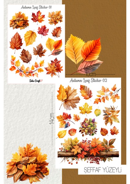 Autumn Leaf Temalı Şeffaf Sticker Seti 01-02 Ajanda Planlayıcı Bullet Journal Için Uygundur