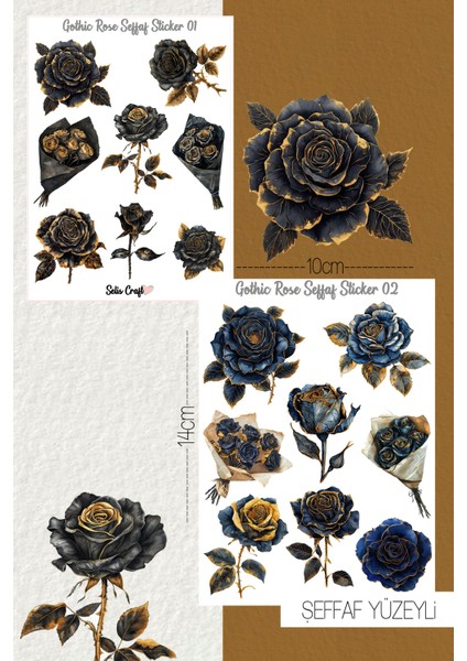 Gothic Rose Temalı Şeffaf Sticker Seti 01-02 Ajanda Planlayıcı Bullet Journal Için Uygundur