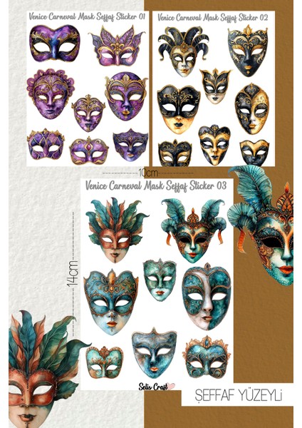 Venedik Karnaval Maskeleri Temalı Şeffaf Sticker Seti 01-02-03 Ajanda Planlayıcı Bullet Journal Için Uygundur
