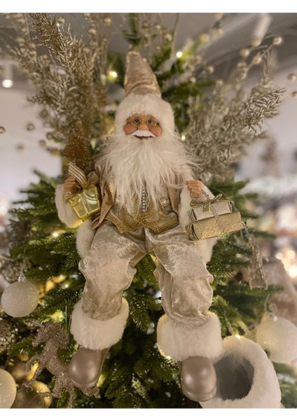 Oturan Altın Noel Baba 45 cm