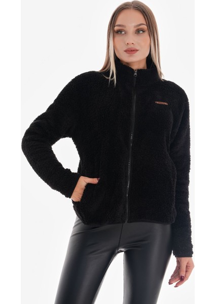 Peluş Dik Yaka Fermuarlı Mont modelleri