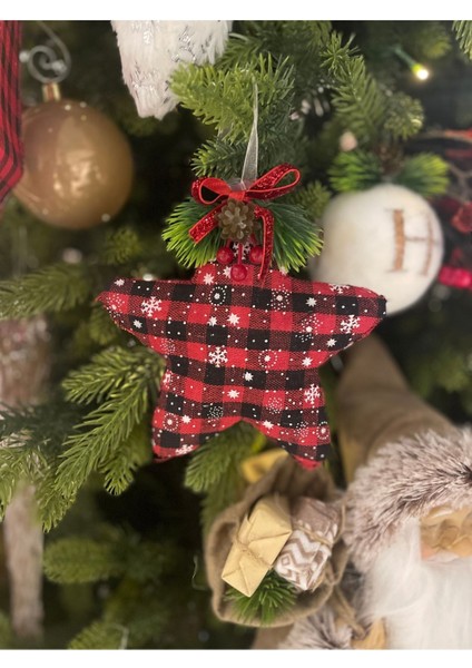 Bohem Kırmızı, Siyah Yıldız Ağaç Süsü 15 cm