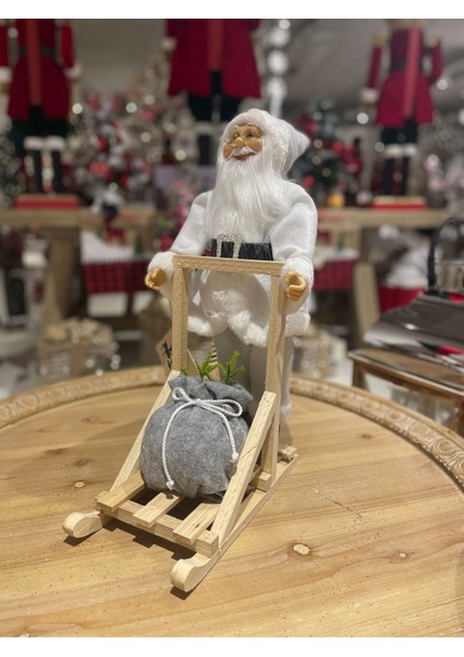 Kızaklı Beyaz Noel Baba 45 cm