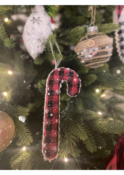 Bohem Kırmızı, Siyah Baston Ağaç Süsü 18,5 cm
