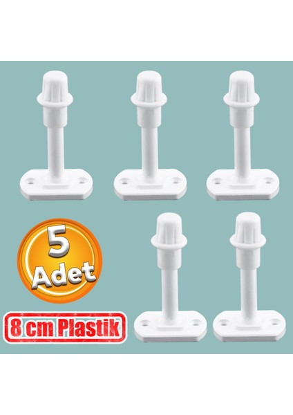 5 Adet Mobilya Kapı Arkası Kolu Stoperi Tamponu Plastik Beyaz 8 cm Stopu Durdurucusu Tutucu Tutacağı