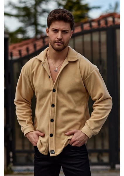Unisex Bej Kalın Kışlık Hakiki Polar Gömlek modelleri