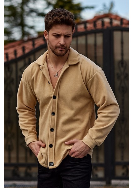 Unisex Bej Kalın Kışlık Hakiki Polar Gömlek fırsatları