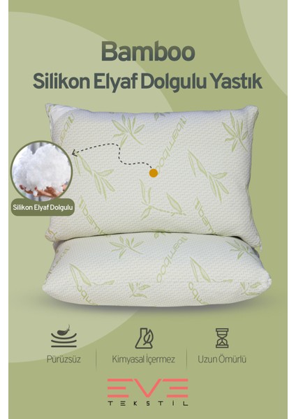 6 Adet Bamboo Serisi Kılıflı Fermuarlı Yıkanabilir Antialerjik Silikon Elyaf Yastık 50x70cm 800 gr