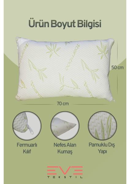 6 Adet Bamboo Serisi Kılıflı Fermuarlı Yıkanabilir Antialerjik Silikon Elyaf Yastık 50x70cm 800 gr