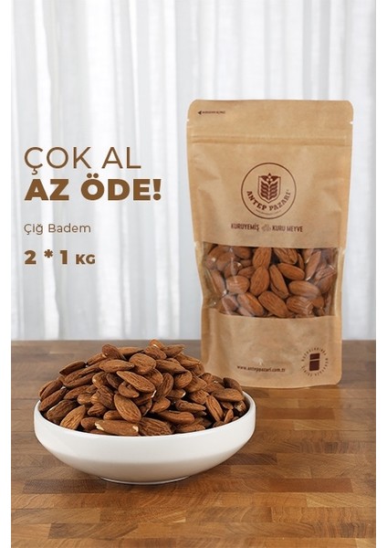 Antep Pazarı Çiğ Badem 2'li Paket 1kg X 2 Adet