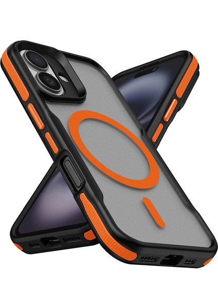 Apple iPhone 16 Plus Kılıf Magsafe Şarj Özellikli Renkli Kenar Airbag Şeritli Lamer Kapak Turuncu