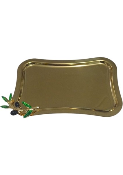 Metal Gold Kaplama Dikdörtgen Model Çay Kahve Ikram Servis Sunum Çelik Tepsi 22X14 2003