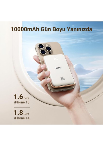 Magsafe Powerbank 10000MAH Standlı 20W Dahili Type-C Kablolu Taşınabilir Hızlı Şarj Cihazı Beyaz