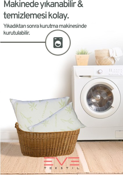 8 Adet Bamboo Serisi Kılıflı Fermuarlı Yıkanabilir Antialerjik Silikon Elyaf Yastık 50x70cm 800 gr