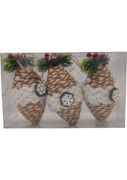Bohem Palamut Ağaç Süsü Seti 12 cm (3 Parça)
