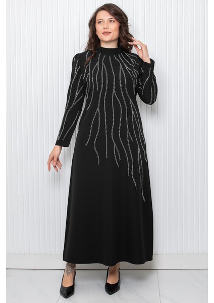 Taş Baskı Detaylı Abiye Elbise Siyah FHM946 fiyatları