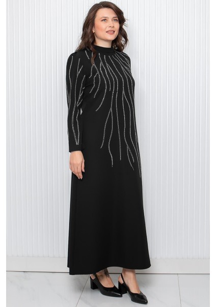 Taş Baskı Detaylı Abiye Elbise Siyah FHM946 fırsatları