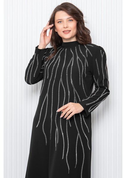 Taş Baskı Detaylı Abiye Elbise Siyah FHM946 indirimleri