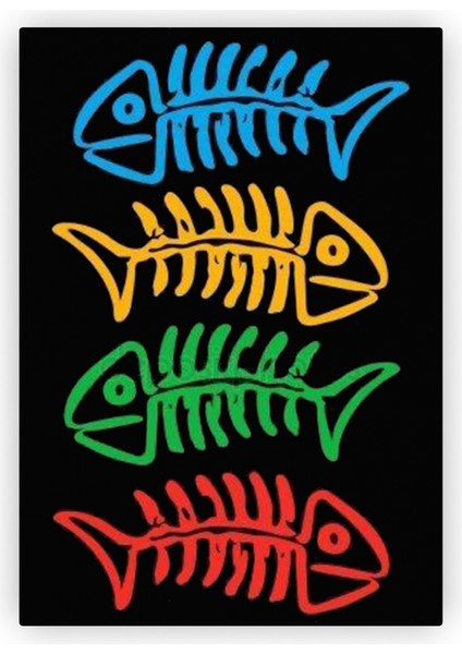 Renkli Balık Kılçıkları Ahşap Poster 20 x 29 cm