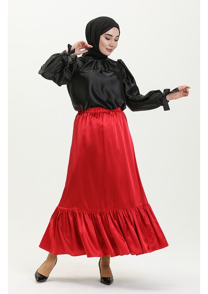 Büzgülü Saten Etek 85068-02 Bordo