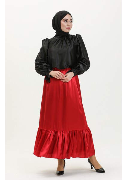 Büzgülü Saten Etek 85068-02 Bordo modelleri
