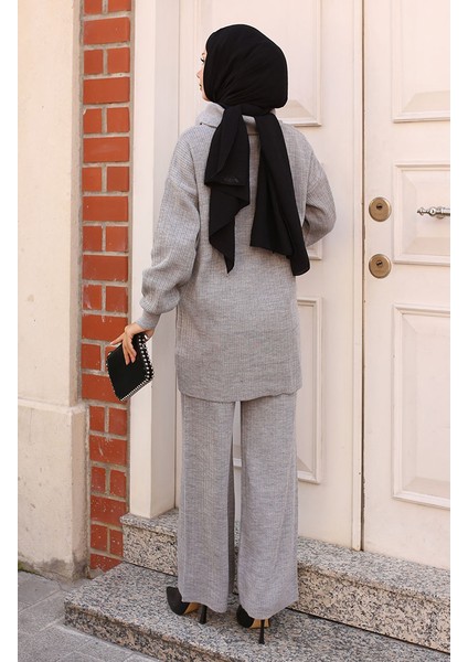 Yakası Fermuarlı Fitilli Triko Takım 11036-06 Gri indirimleri