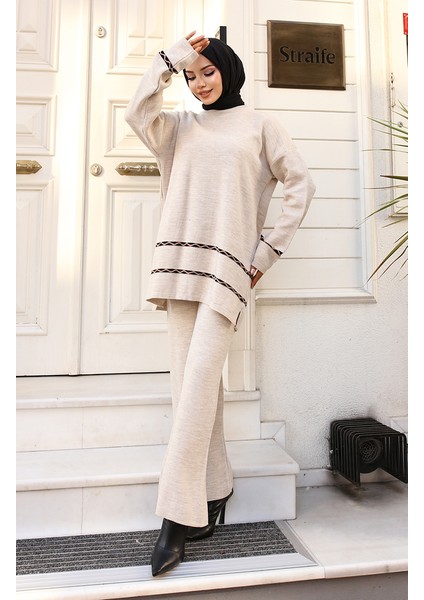 Dikiş Detaylı Triko Takım 24029-01 Taş fiyatları