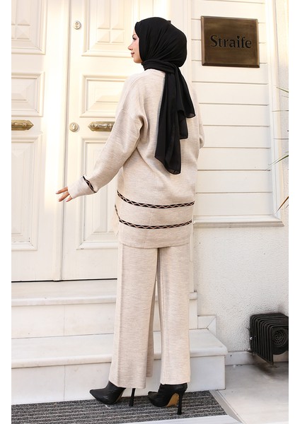 Dikiş Detaylı Triko Takım 24029-01 Taş indirimleri