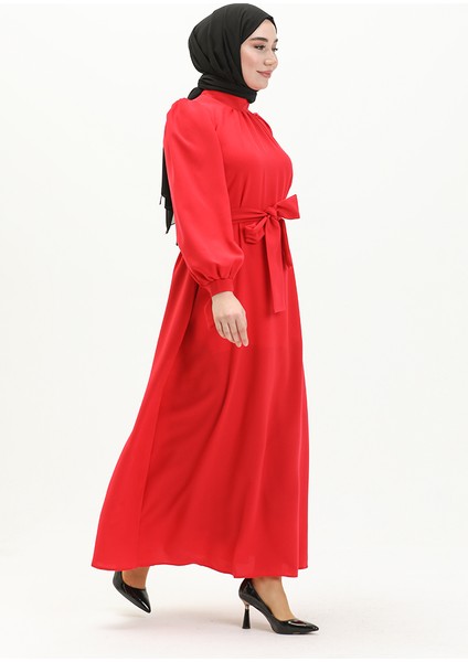 Kuşaklı Elbise 80153A-01 Mercan modelleri
