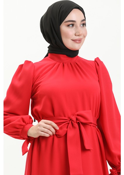 Kuşaklı Elbise 80153A-01 Mercan fırsatları