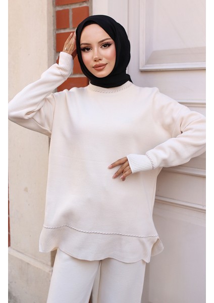 Çizgili Şeritli Triko Takım 3085-04 Ekru fiyatları