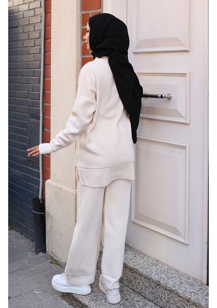 Çizgili Şeritli Triko Takım 3085-04 Ekru indirimleri