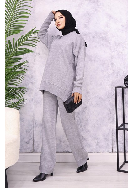 Çizgili Şeritli Triko Takım 3085-01 Gri fiyatları