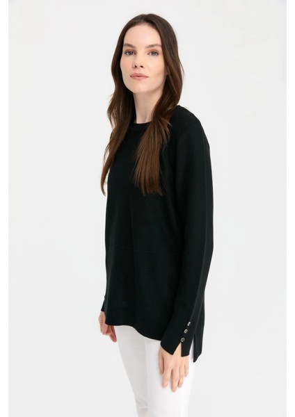 Kadın Sıfır Yaka Yırtmaçlı Kazak 24357 Siyah fiyatları