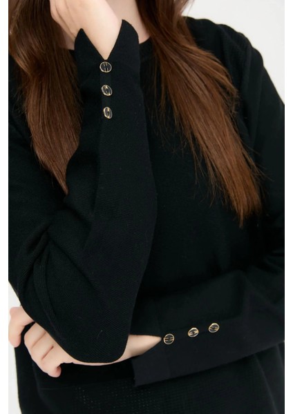 Kadın Sıfır Yaka Yırtmaçlı Kazak 24357 Siyah modelleri