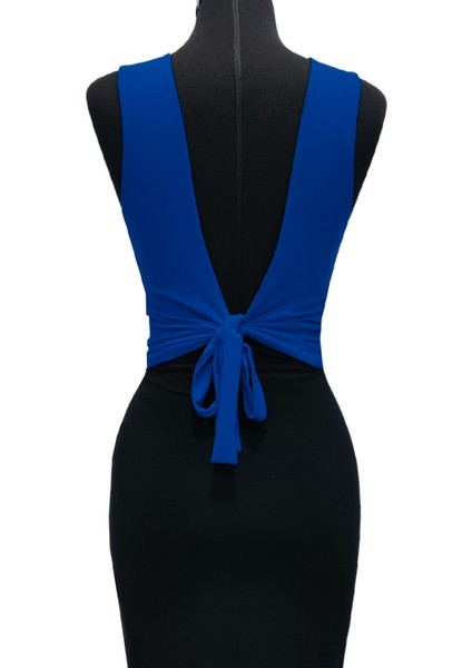 Mavi Sırtı Bağlamalı Crop Top - Siyah Sırtı Açık Tango Bluz