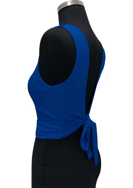 Mavi Sırtı Bağlamalı Crop Top - Siyah Sırtı Açık Tango Bluz