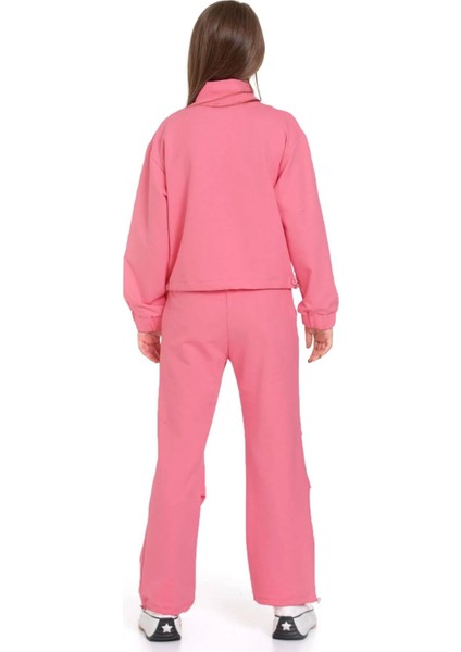 Fermuarlı Beli ve Paçası Büzgülü Lastik Detaylı Gül Kurusu Renk Kız Çocuk Eşofman Takım fırsatları