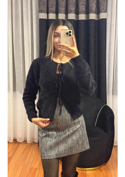 Bağlama Detay Sakal Siyah Hırka