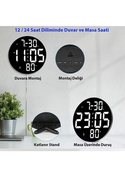 12INÇ LED Duvar Masa Saati Dijital Modern Elektronik Sıcaklık Nem Alarm Uzaktan Kumanda Ev Ofis modelleri