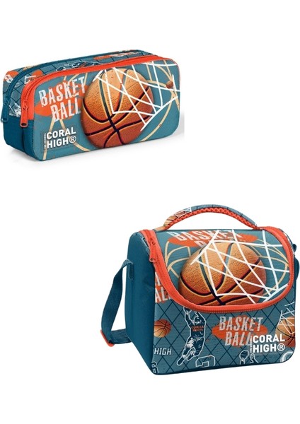 Nefti Turuncu Basketbol Desenli Iki Bölmeli Kalem Çantası ve Thermo Beslenme Çantası fiyatları