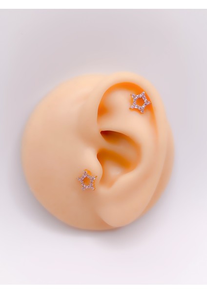 Cerrahi Çelik Zirkon Taşlı Kalın Yıldız Figürlü Kıkırdak Helix Tragus Piercing (1ADET)