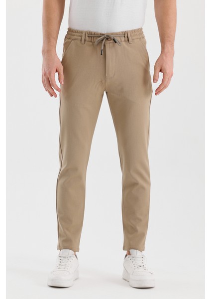 2five Erkek Mevsimlik Örme Kumaş Beli Lastikli Yarım Astarlı Taş Renk Jagger Pantolon