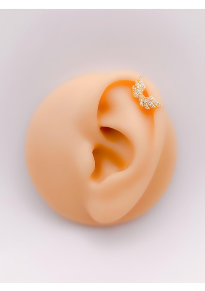 Cerrahi Çelik Zirkon Taşlı Melek Kanadı Figürlü Kıkırdak Helix Tragus Piercing (1Adet)