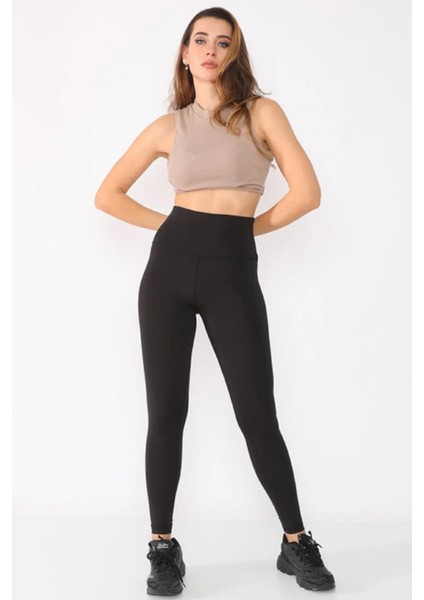 Kadın Siyah Dalgıç Toparlayıcı Yüksek Bel Sporcu Tayt modelleri