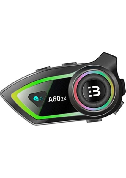 A60-2X Motosiklet Kask Bluetooth Interkom Intercom Kulaklık Mikrofon Rgb Işıklı 2 Kişilik