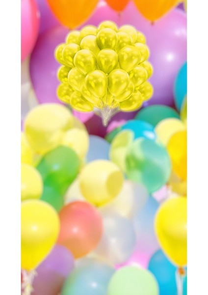 10'lu Sarı Metalik Renkte Balon - Doğum Günü Parti ve Eğlenceli Etkinlikler Için